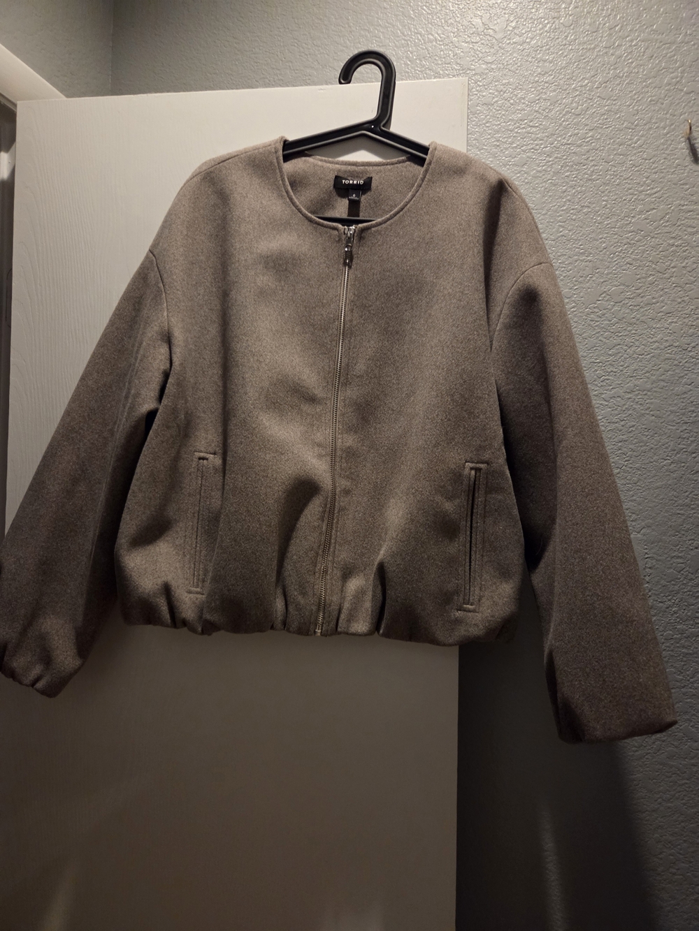 Torrid 0 Taupe Zip-Front Wool Blend Bomber Jacket